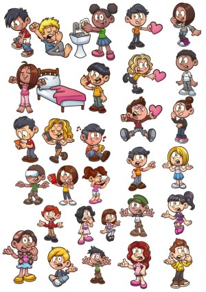 Cartoon Kids Expressing Various Daily Activities and Emotions Free Vector