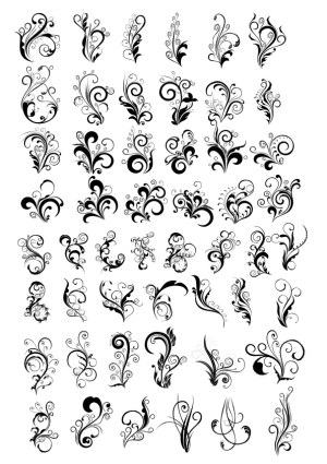 Set of Black Floral Vector Ornaments and Decorative Elements Free Vector
