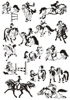 Black and White Horse Riding and Equestrian Activities Silhouettes Free Vector