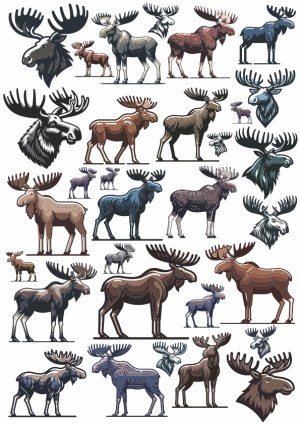 Collection of Stylized Moose Vector Illustrations Free Vector