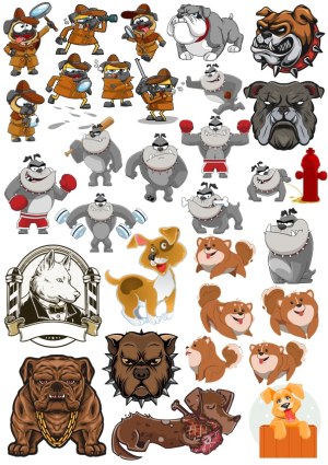 Cartoon Bulldog and Various Dog Character Vectors Free Vector