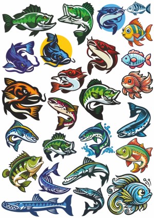 Colorful Cartoon Fish and Gamefish Vector Collection Free Vector