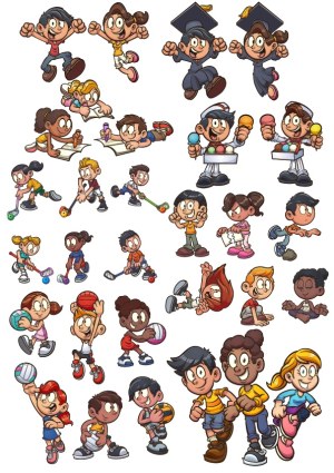 Diverse Kids Engaged in Various Activities Vector Set Free Vector
