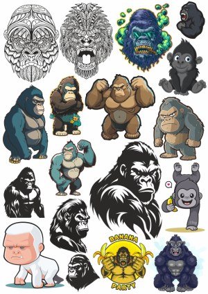 Gorilla and Ape Cartoon and Tattoo Vector Collection Free Vector