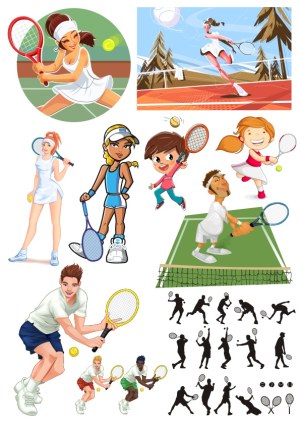 Collection of Tennis Players and Silhouettes in Various Poses Free Vector