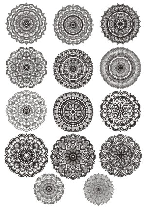 Set of 14 Intricate Black and White Mandala Vector Designs Free Vector