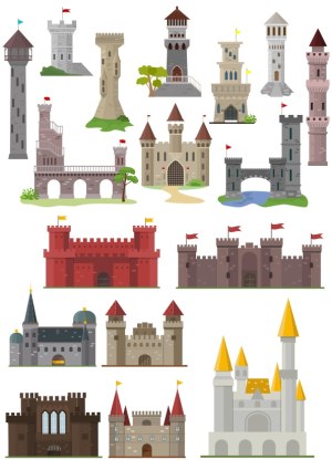 Collection of Vector Medieval and Fantasy Castle Illustrations Free Vector