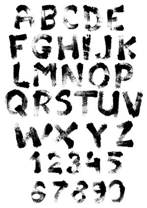 Grungy Spray Paint Alphabet and Numbers Vector Free Vector