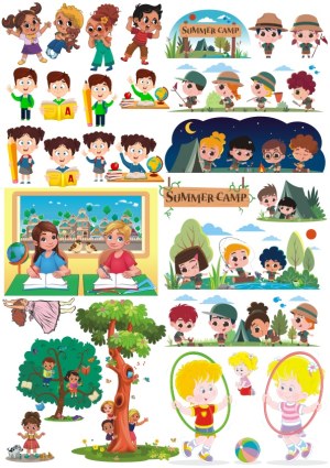 Children Activities and Summer Camp Vector Illustrations Free Vector