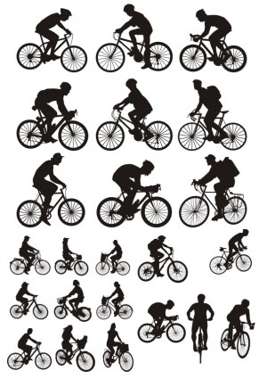 Vector Silhouettes of People Riding Different Types of Bicycles Free Vector