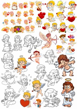 Cute Cupid and Angel Illustrations Collection Free Vector