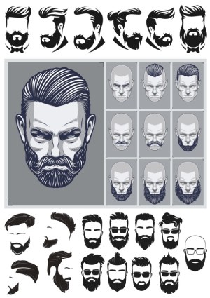 Set of Male Hairstyles and Beard Styles Vector Illustrations Free Vector