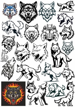 Collection of Wolf and Husky Vector Illustrations and Mascot Designs Free Vector