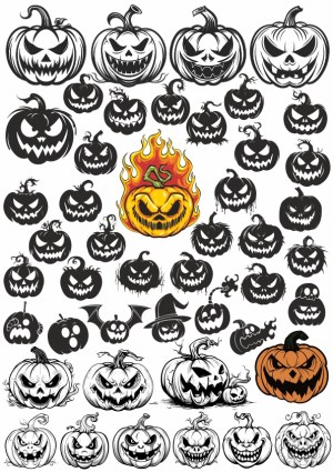 Halloween Jack-o'-Lanterns Collection with Various Expressions and Styles Free Vector