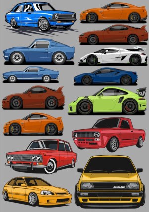 Collection of Colorful Sports Cars and Classic Vehicles Vector Free Vector