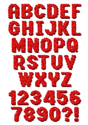 Red 3D Pixelated Font Alphabet and Numbers Free Vector
