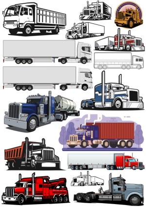 Collection of Semi Trucks and Heavy Duty Truck Illustrations Free Vector