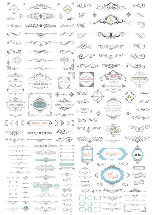 Vintage Decorative Frames, Borders, and Flourishes Vector Set Free Vector