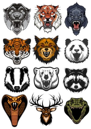 Set of Fierce Animal Head Vector Illustrations Free Vector