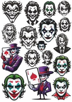 Illustrated Joker Faces and Characters Vector Set Free Vector