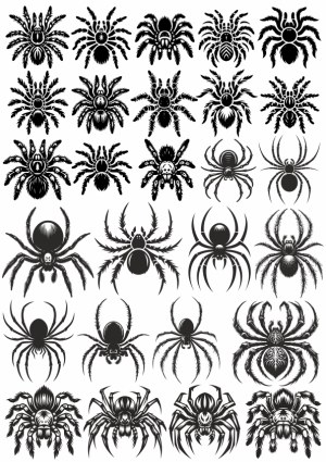 Collection of Black Spider Silhouettes and Vector Icons Free Vector