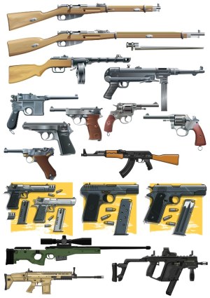 Detailed Vector Illustrations of Various Firearms and Pistols Free Vector