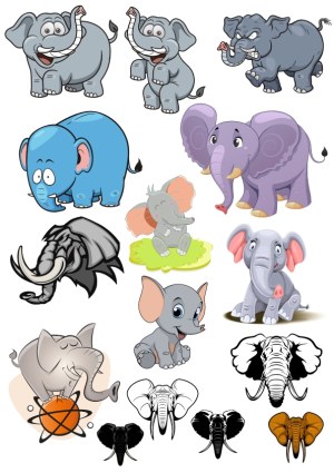 Collection of Cartoon and Stylized Elephant Vector Illustrations Free Vector