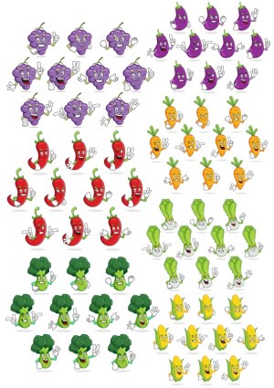 Cartoon Vegetable Characters with Different Emotions and Gestures Free Vector