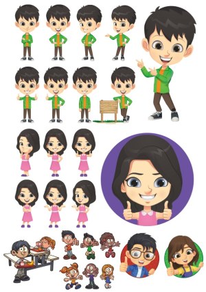 Cartoon Kids Characters with Various Poses and Expressions Free Vector