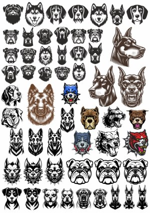 Collection of Dog and Wolf Head Vector Illustrations Free Vector
