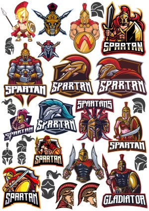Set of Spartan Warrior and Gladiator Vector Logos and Mascots Free Vector