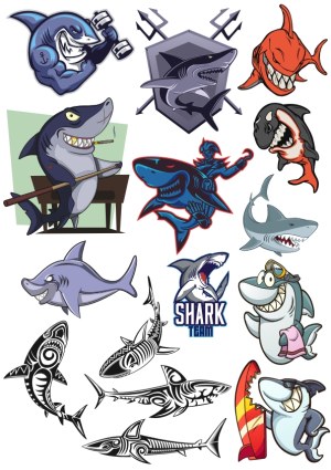 Diverse Cartoon and Tribal Shark Vector Illustrations Free Vector