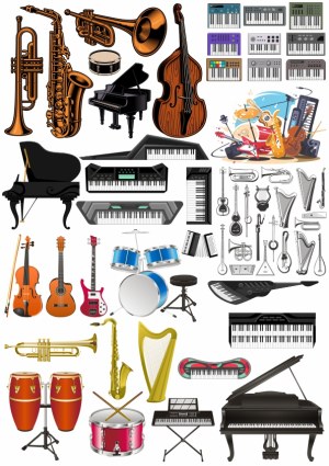 Collection of Vector Music Instruments Illustrations Free Vector