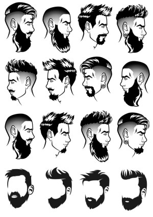 Men's Modern Hairstyles and Beard Styles Vector Set Free Vector