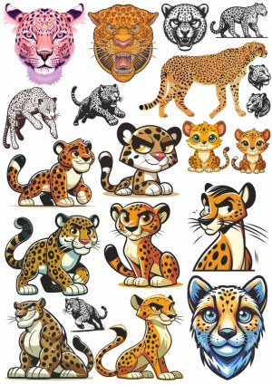 Vector Collection of Cartoon and Realistic Cheetahs and Leopards Free Vector
