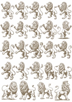 Set of Heraldic Lions in Various Poses Free Vector