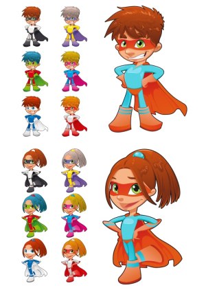 Cute Diverse Kid Superheroes Vector Set Free Vector