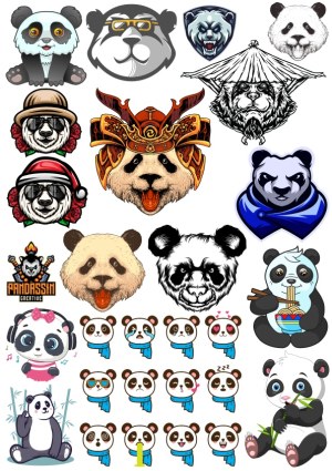 Diverse Collection of Panda-Themed Vector Icons and Emojis Free Vector