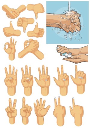 Vector Illustrations of Hand Gestures and Handwashing Free Vector