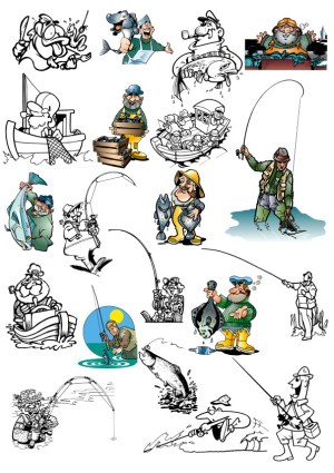Collection of Cartoon Fishermen and Fishing Scenes Free Vector