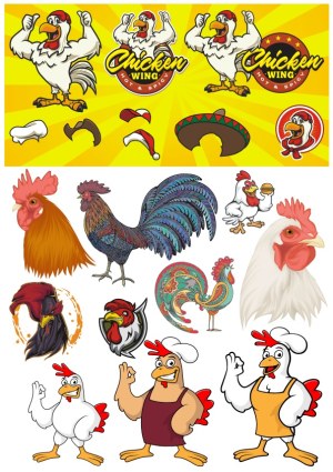 Chicken and Rooster Vector Illustrations and Logos Free Vector