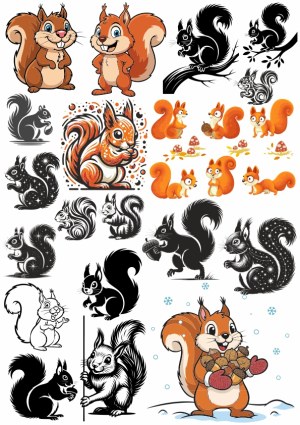 Collection of Cartoon and Silhouette Squirrels Free Vector