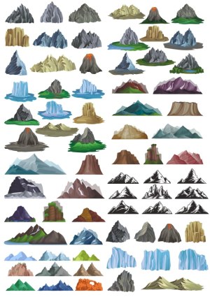 Collection of Diverse Mountain and Volcano Vector Icons Free Vector