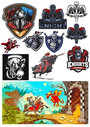 Medieval Knights and Fantasy Dragon Vector Collection Free Vector