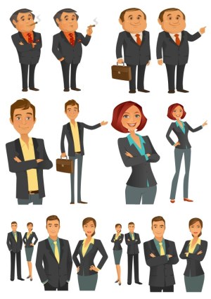 Business People Character Set with Different Poses and Attire Free Vector