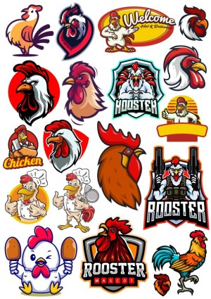 Collection of Rooster and Chicken Mascot Vector Illustrations Free Vector