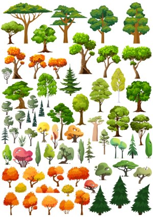 Collection of Vector Trees in Various Styles and Seasons Free Vector