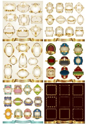 Ornate Gold and Pastel Vintage Label Frames Collection Free Vector