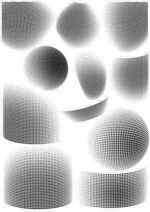 Set of Halftone Dot Spheres and Cylinders Free Vector