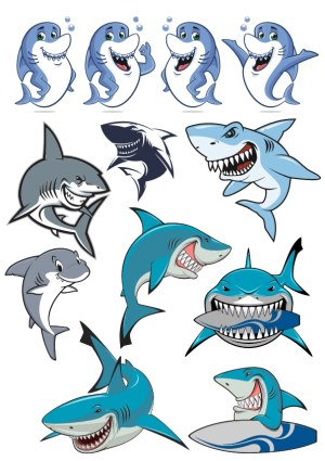 Cartoon and Stylized Shark Characters Vector Collection Free Vector